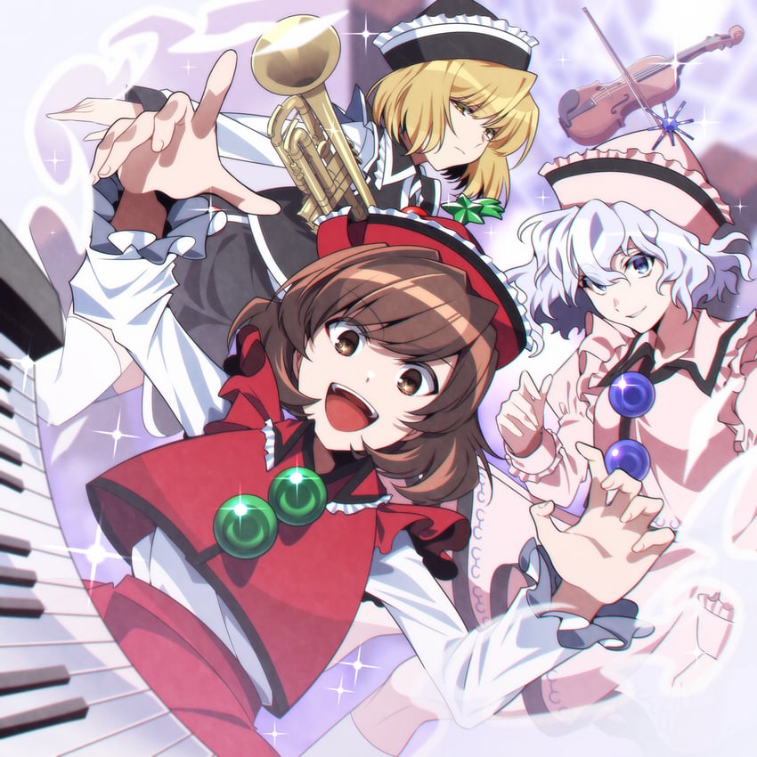 lunasa prismriver, merlin prismriver, and lyrica prismriver (touhou) drawn by kamenozoki_momomo