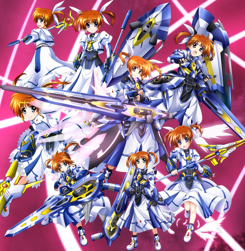 takamachi nanoha, raising heart, strike cannon, and fortress (lyrical nanoha and 5 more) drawn by yorousa_(yoroiusagi)
