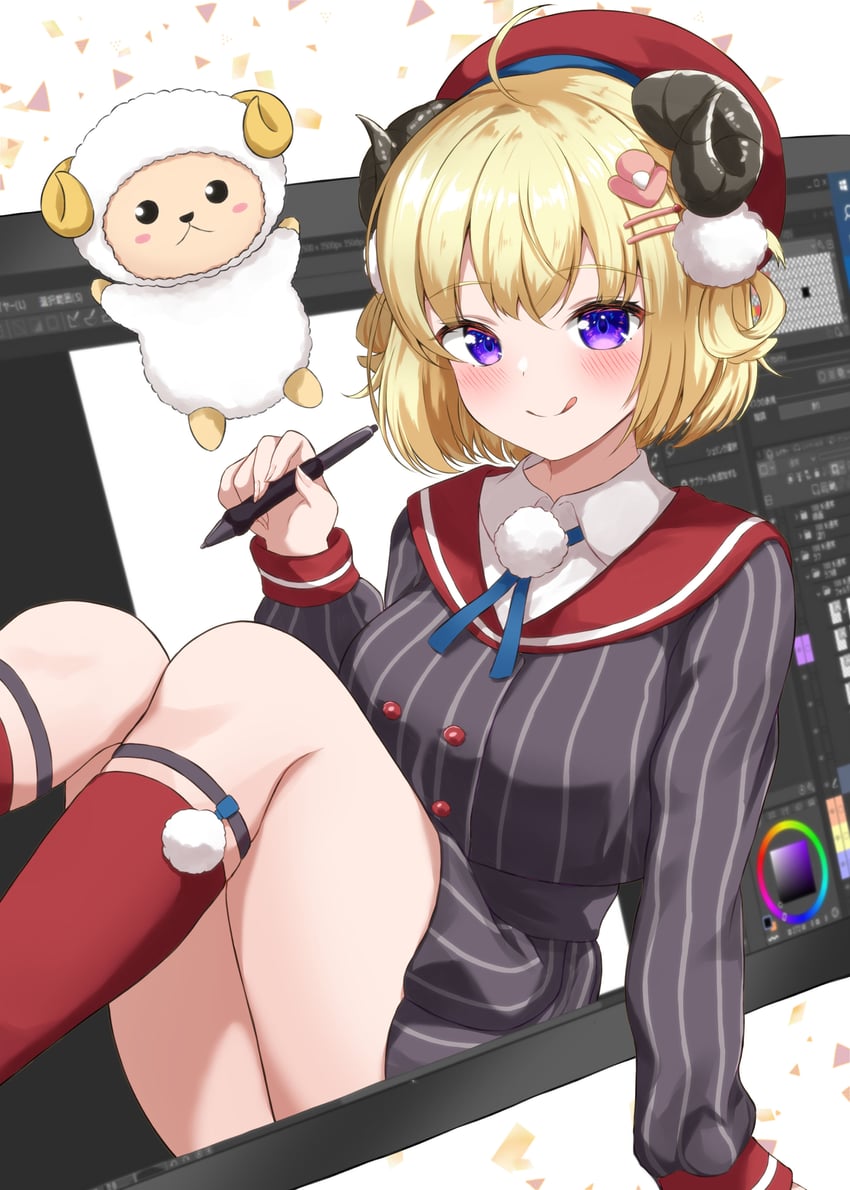 tsunomaki watame, shigure ui, and watamate (hololive and 1 more) drawn by rinkaa_(lovelive765pro2)