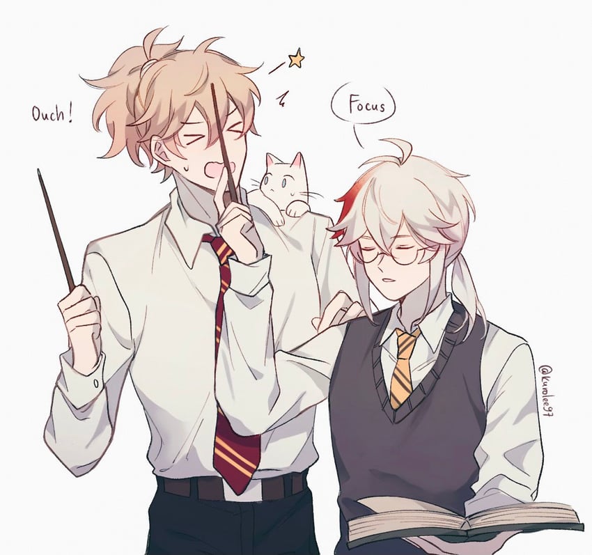 kaedehara kazuha and kazuha's friend (genshin impact and 2 more) drawn by kuro_lee