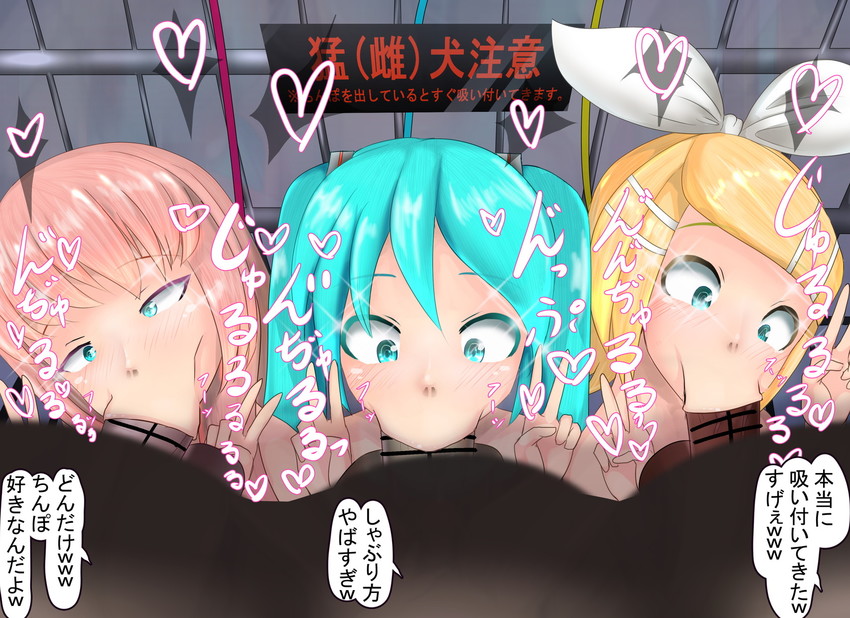 hatsune miku, kagamine rin, and megurine luka (vocaloid) drawn by maruhage_p