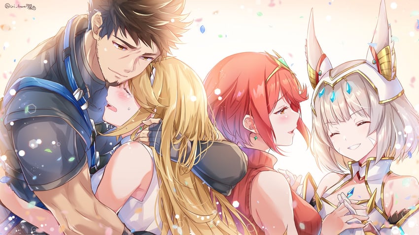 pyra, mythra, nia, and rex (xenoblade chronicles and 3 more) drawn by ui_frara