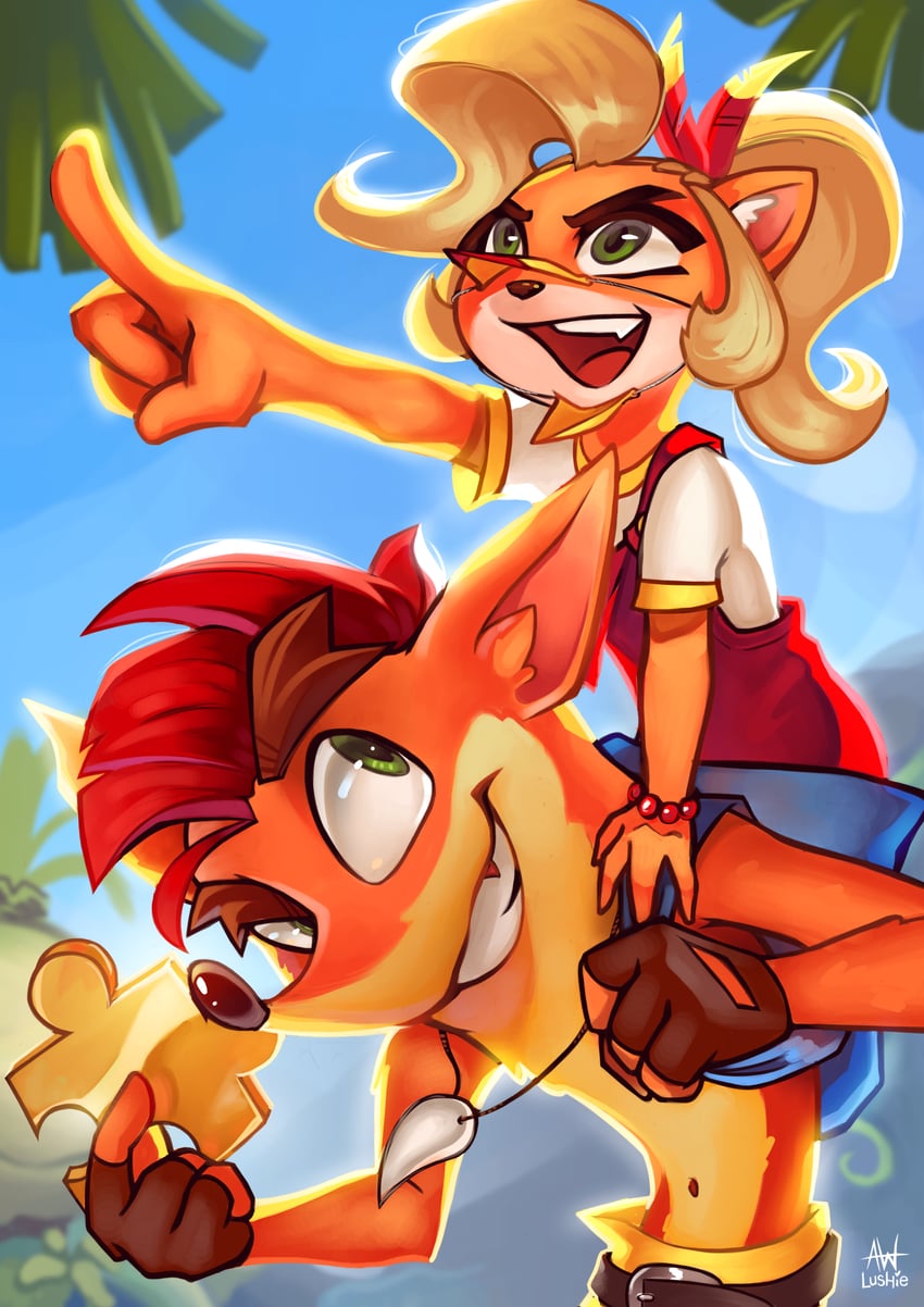 coco bandicoot and crash bandicoot (crash bandicoot) drawn by lushiesart