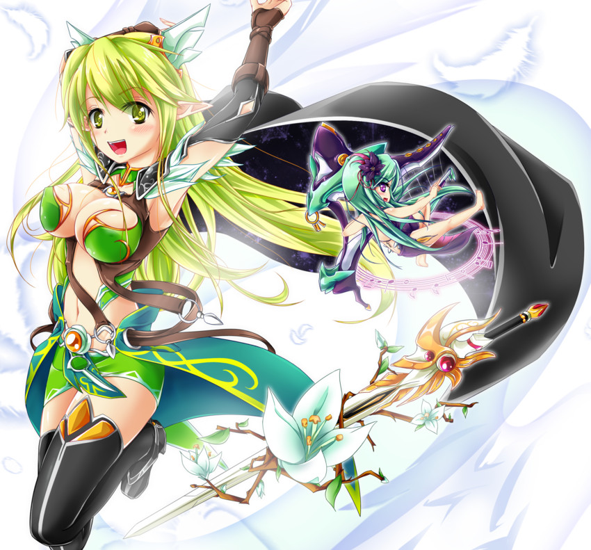 rena erindel, grand archer, wind sneaker, and night watcher (elsword) drawn by a.kagami