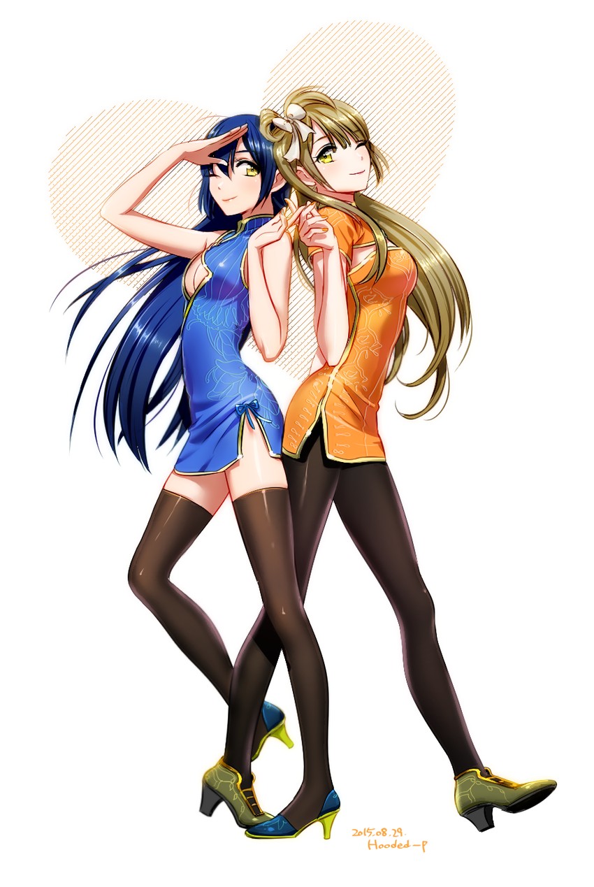 sonoda umi and minami kotori (love live! and 1 more) drawn by h_p