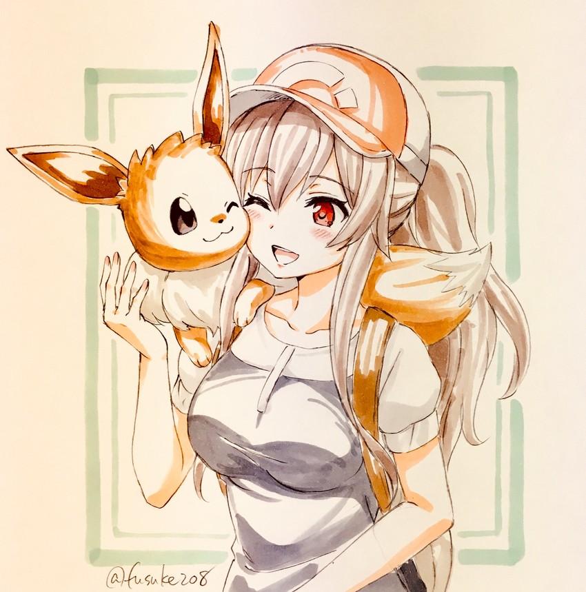 eevee, elaine, and yaezawa natori (pokemon and 2 more) drawn by fuusuke_(fusuke208)