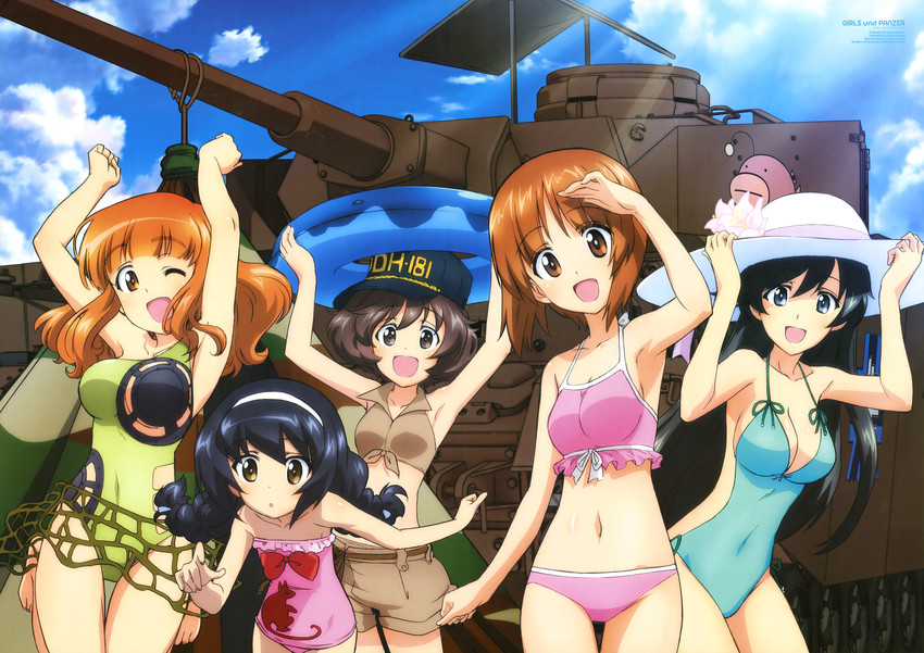 nishizumi miho, akiyama yukari, takebe saori, reizei mako, and isuzu hana (girls und panzer) drawn by sugimoto_isao