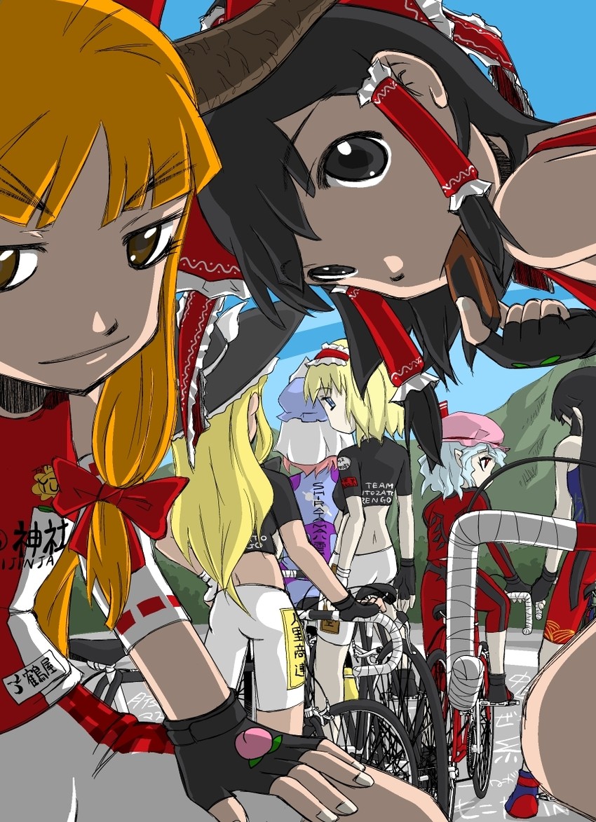 hakurei reimu, kirisame marisa, remilia scarlet, alice margatroid, saigyouji yuyuko, and 2 more (touhou) drawn by udppagen