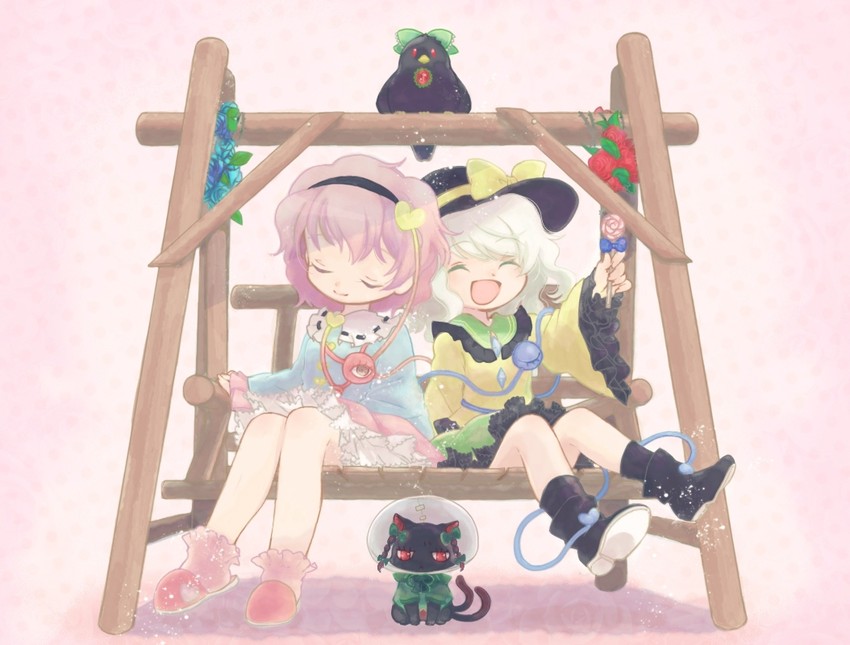 komeiji koishi, komeiji satori, kaenbyou rin, and reiuji utsuho (touhou) drawn by biyon