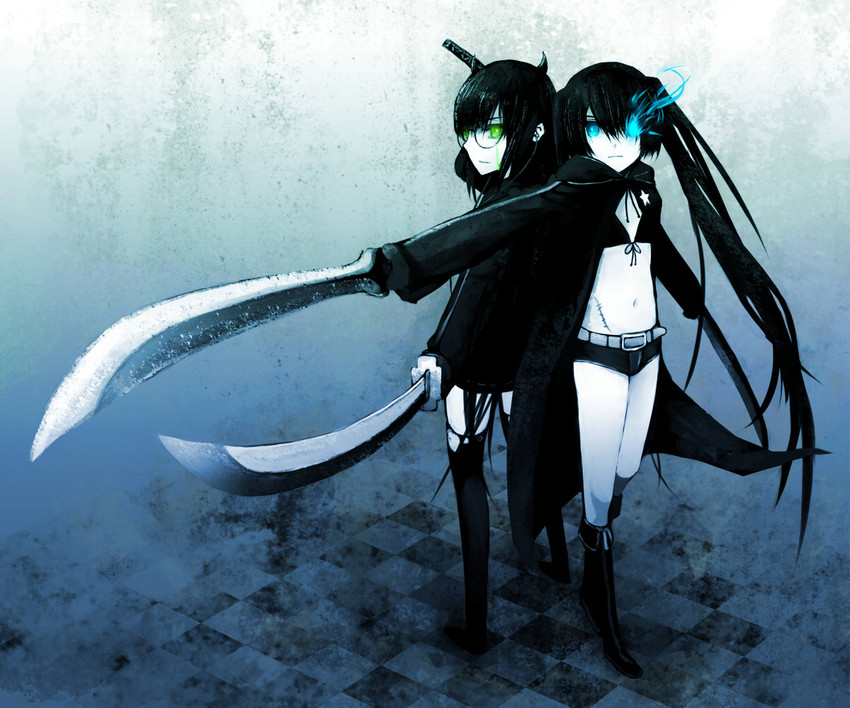 black rock shooter and black devil girl (black rock shooter) drawn by kahadu_(kawazu)