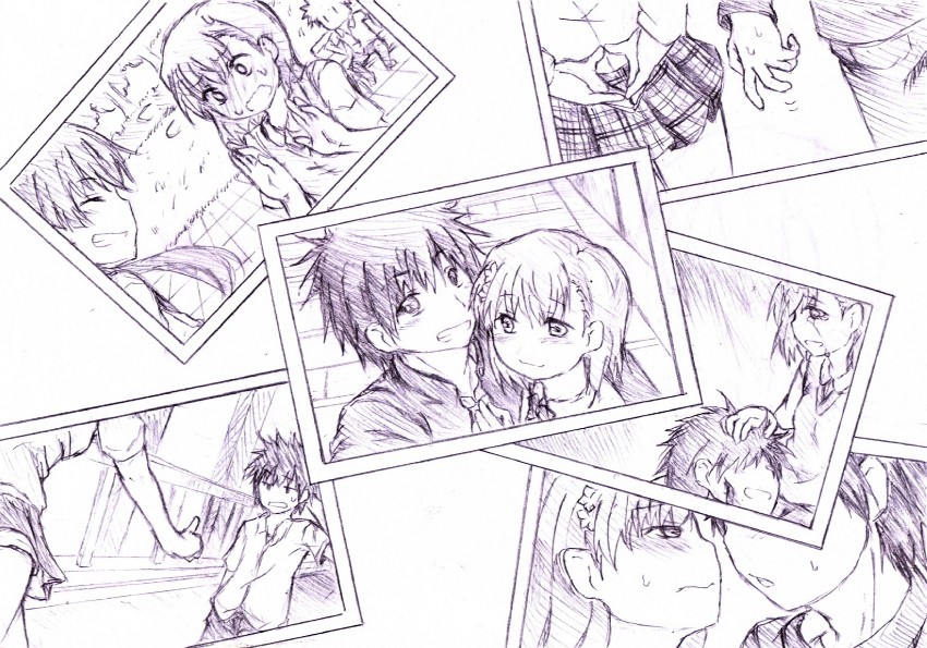 misaka mikoto, kamijou touma, and saten ruiko (toaru majutsu no index and 1 more) drawn by noz_(magami-n)