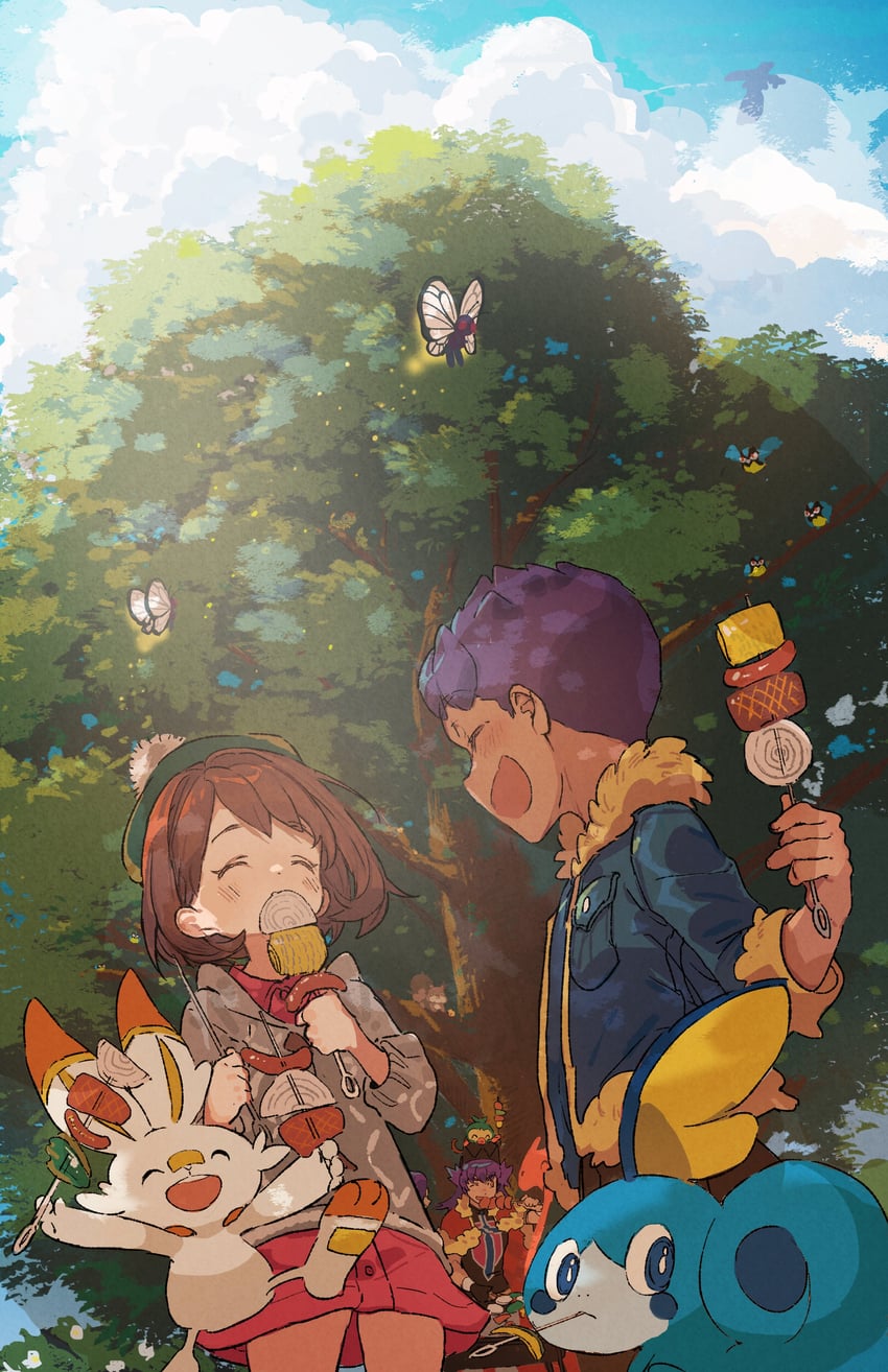 gloria, leon, charizard, scorbunny, sobble, and 6 more (pokemon and 1 more) drawn by nana_tetra