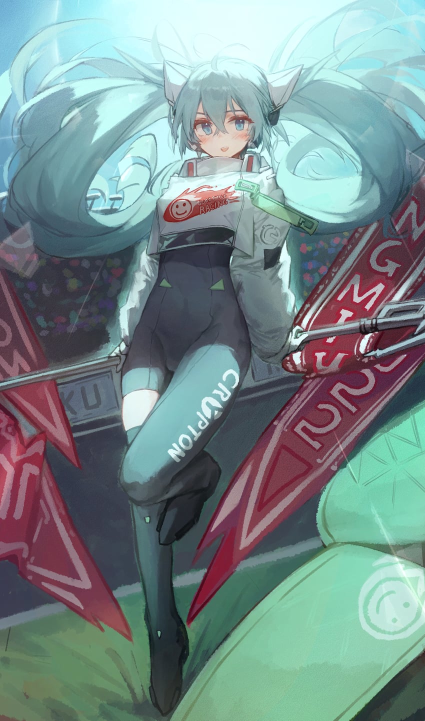 hatsune miku and racing miku (vocaloid and 1 more) drawn by mihoranran