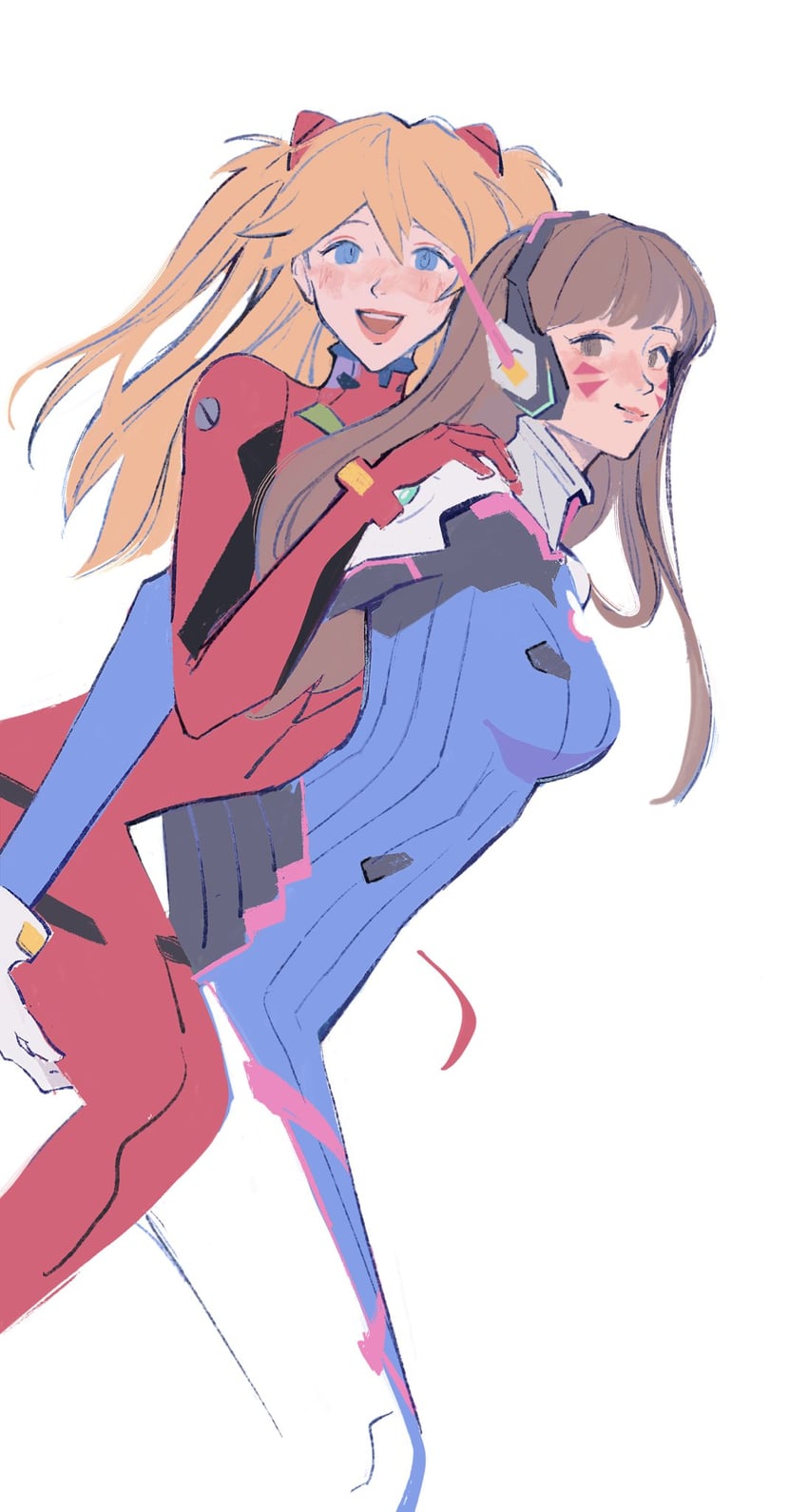 souryuu asuka langley and d.va (neon genesis evangelion and 1 more) drawn by saki_w33