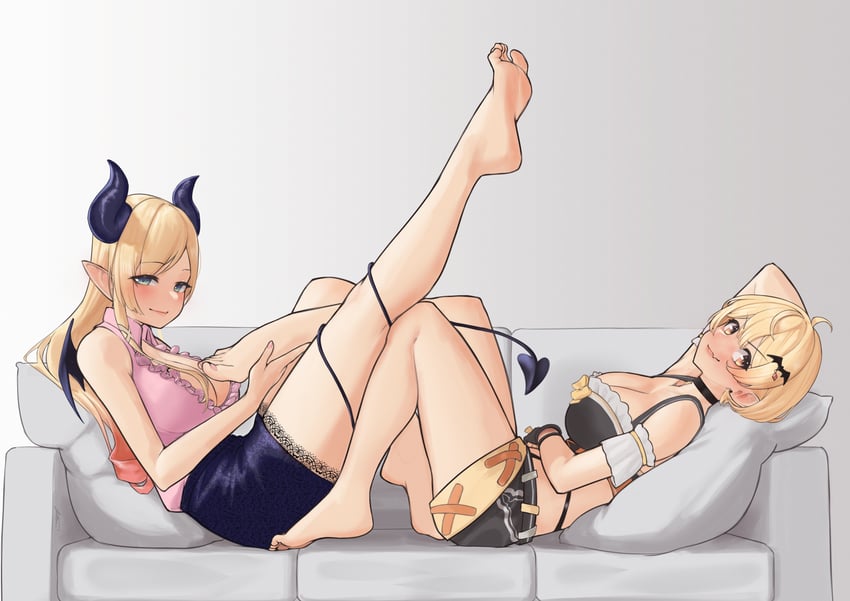 yuzuki choco and yozora mel (hololive) drawn by aiharararara