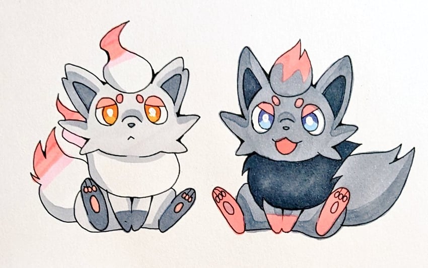 zorua and hisuian zorua (pokemon) drawn by o2qm6xsu3fp1ayy