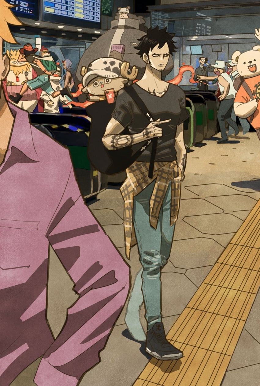 trafalgar law, tony tony chopper, portgas d. ace, marco, bepo, and 7 more (one piece) drawn by takeuchi_ryousuke