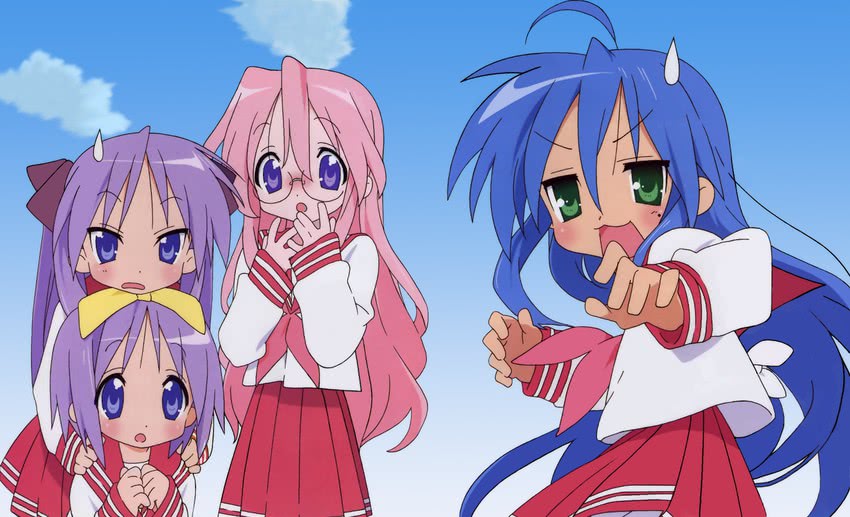 hiiragi kagami, izumi konata, hiiragi tsukasa, and takara miyuki (lucky star) drawn by horiguchi_yukiko