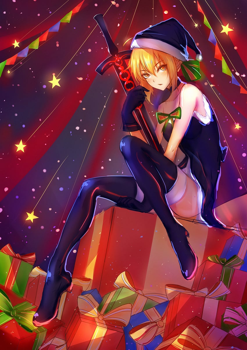 artoria pendragon, saber alter, and santa alter (fate and 1 more) drawn by tenmoon