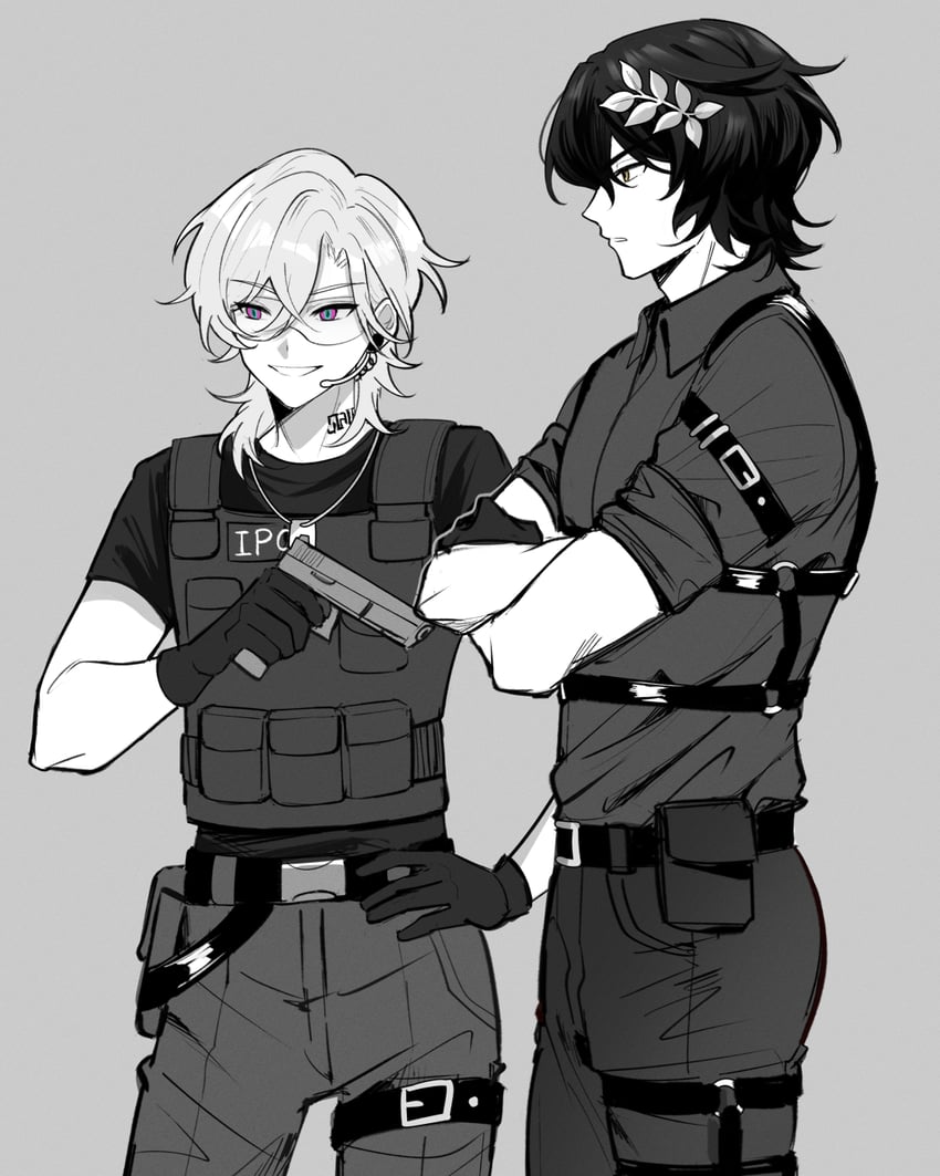 dr. ratio and aventurine (honkai and 1 more) drawn by meronppaii