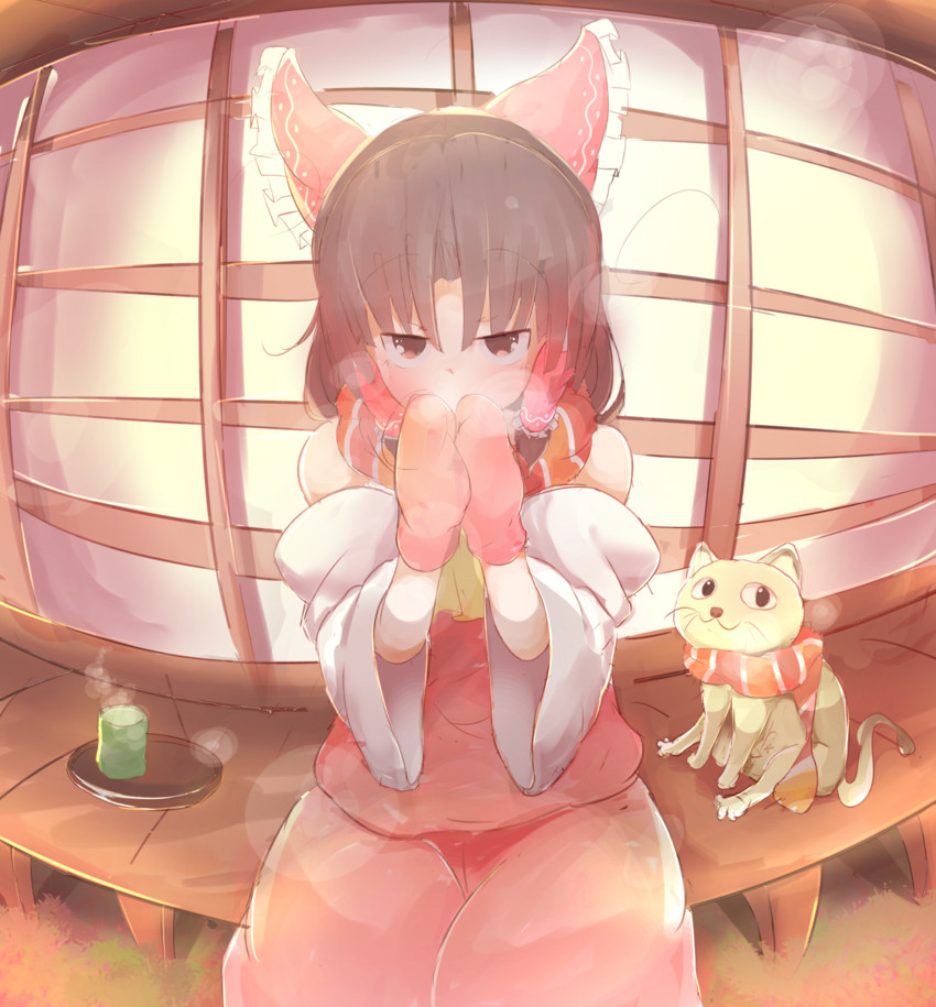 hakurei reimu, benikurage, and miura cat (touhou and 1 more) drawn by akabeco