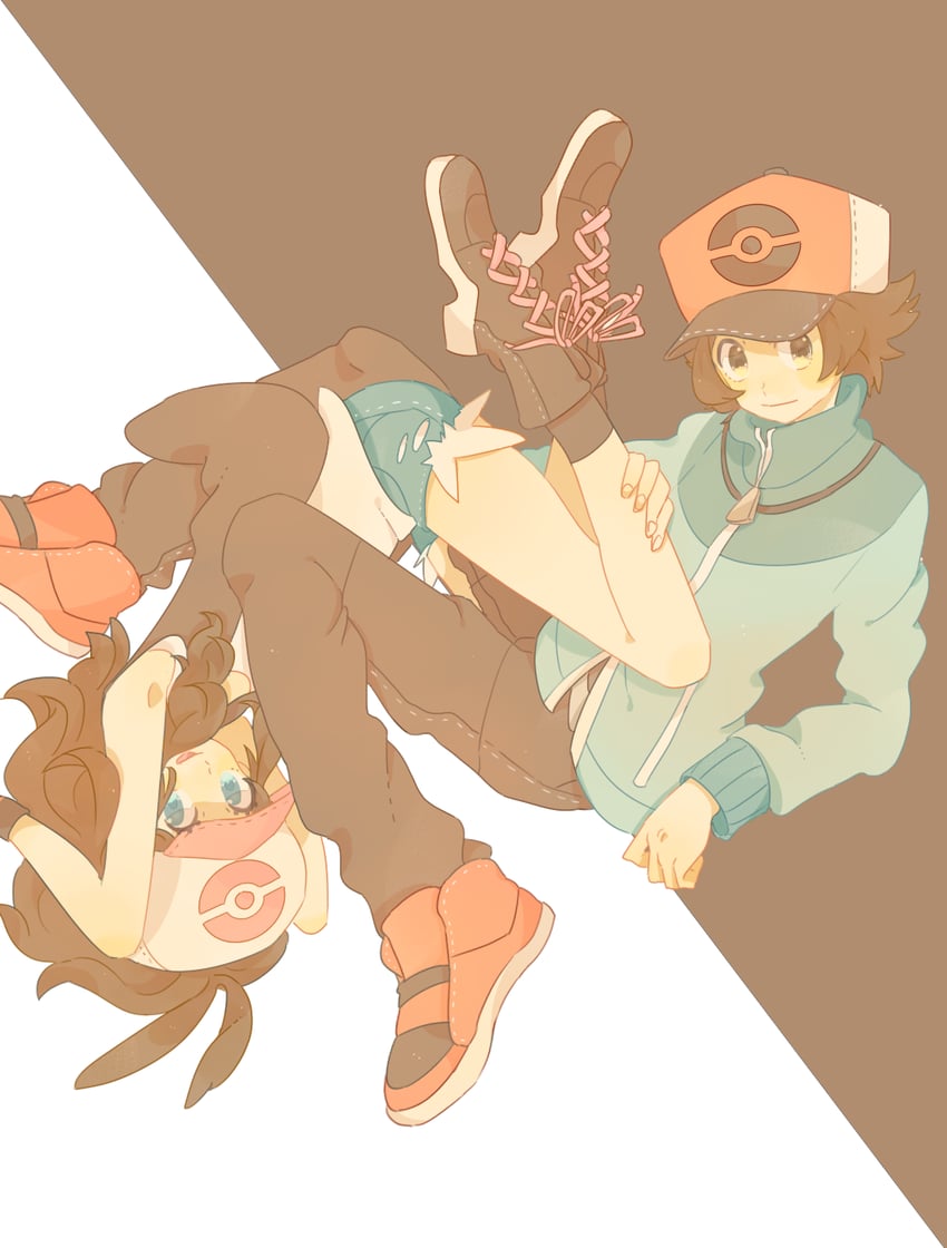 hilda and hilbert (pokemon and 1 more) drawn by sakumomi