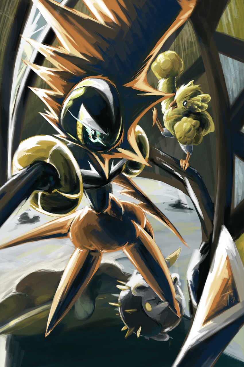oricorio, togedemaru, and tapu koko (pokemon) drawn by falgaia