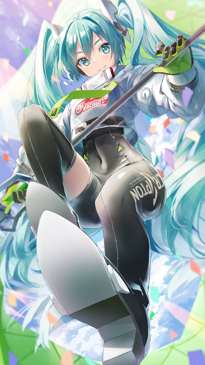 hatsune miku and racing miku (vocaloid and 1 more) drawn by daidou_(demitasse)