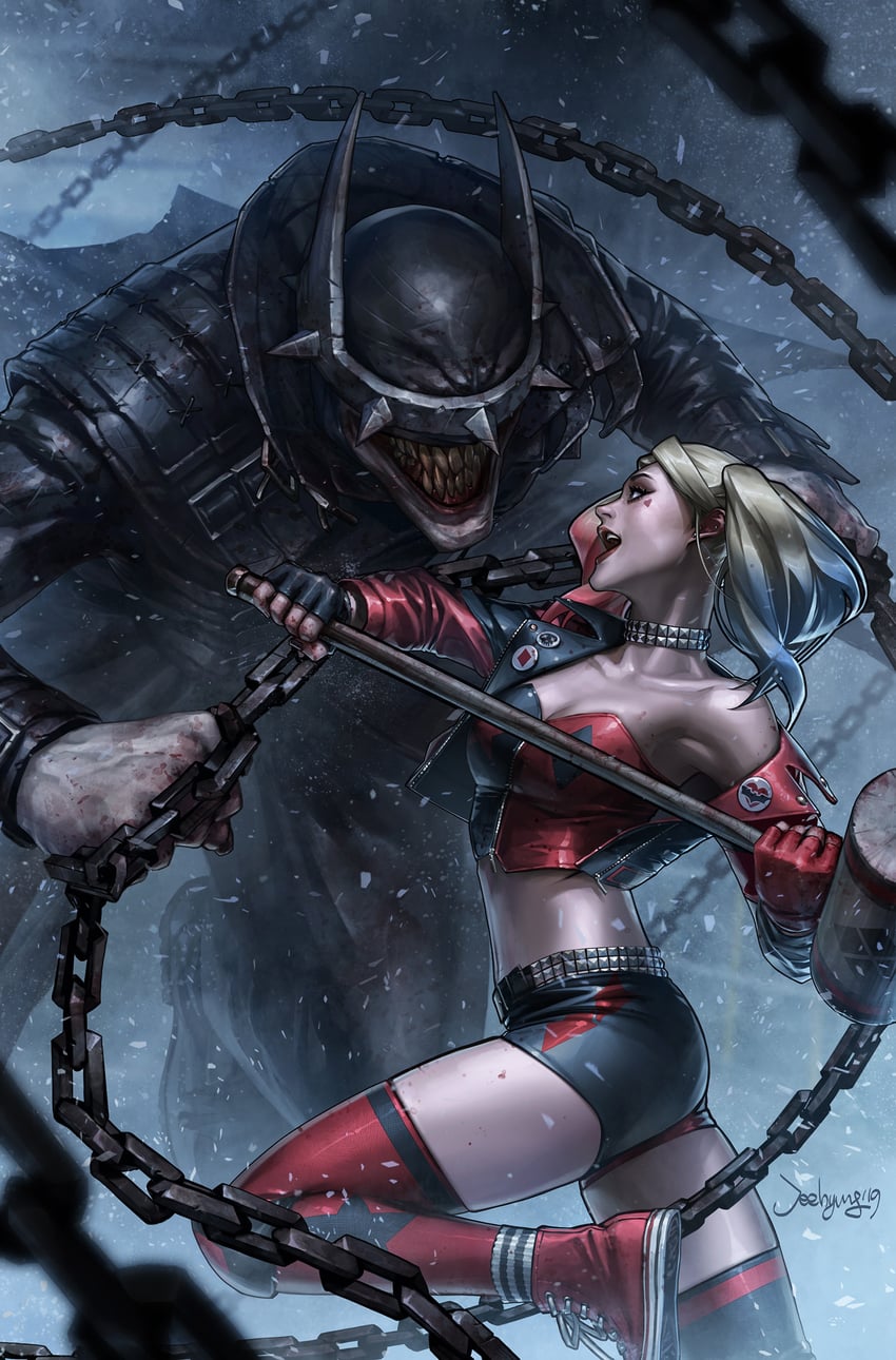harley quinn and the batman who laughs (dc comics and 1 more) drawn by jee-hyung_lee