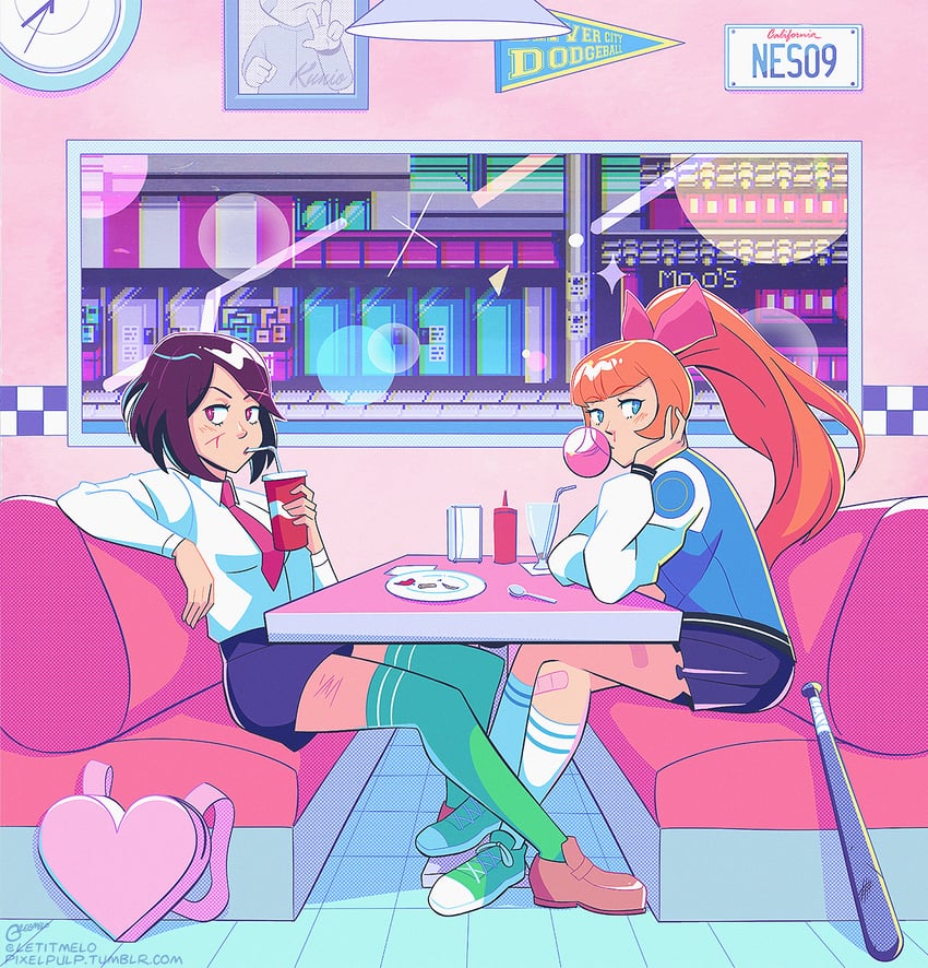kyoko, misako, and kunio-kun (kunio-kun series and 1 more) drawn by letitmelo