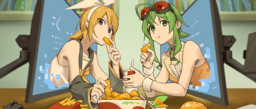 kagamine rin and gumi (vocaloid and 1 more) drawn by wounds404