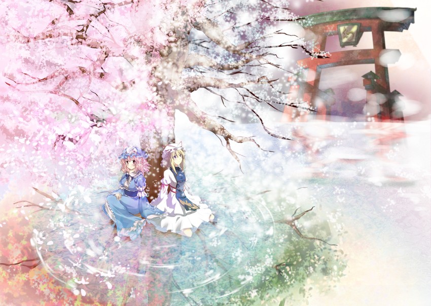 yakumo yukari and saigyouji yuyuko (touhou) drawn by maisaki_miyabi