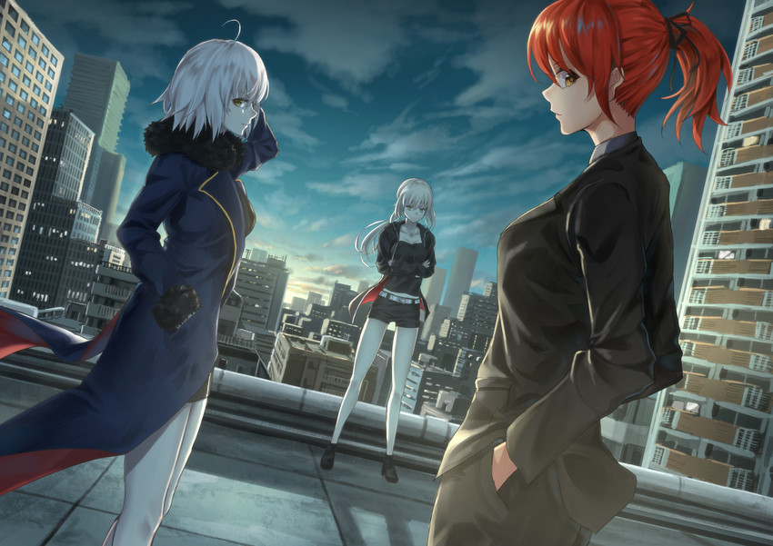 artoria pendragon, fujimaru ritsuka, jeanne d'arc alter, and saber alter (fate and 2 more) drawn by sugi87