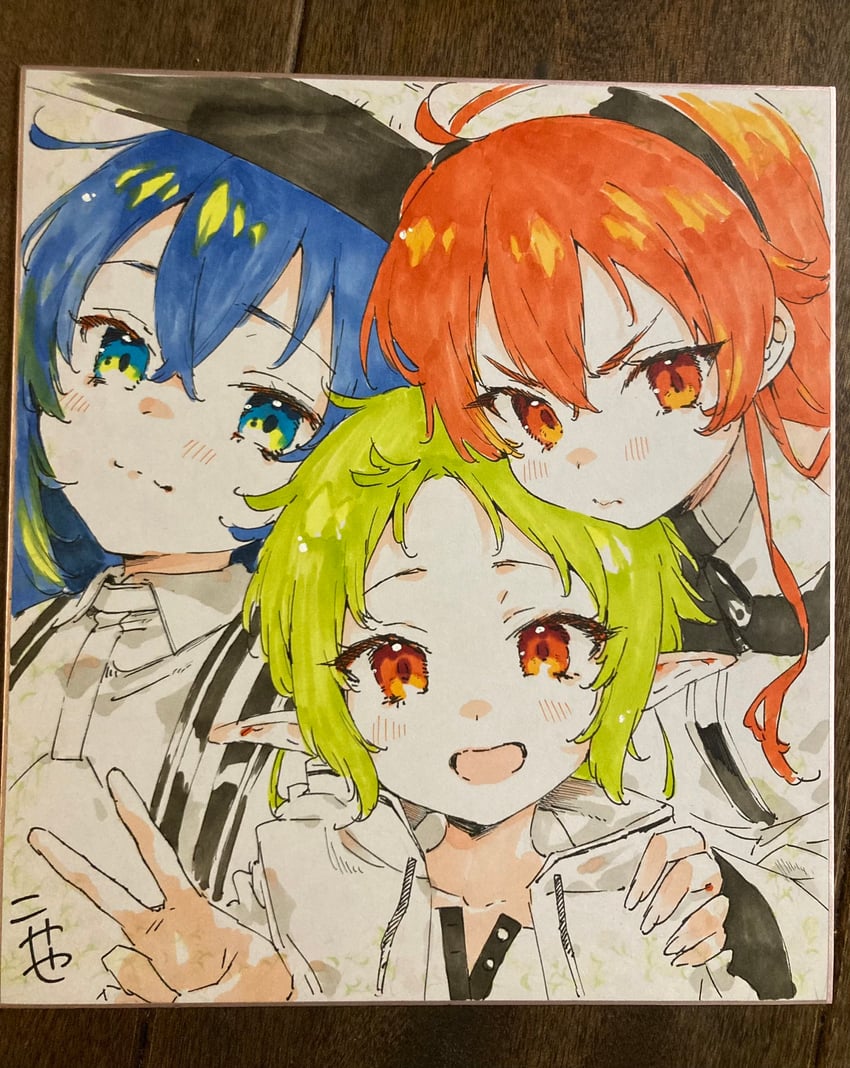roxy migurdia, eris greyrat, and sylphiette (mushoku tensei) drawn by mokkori