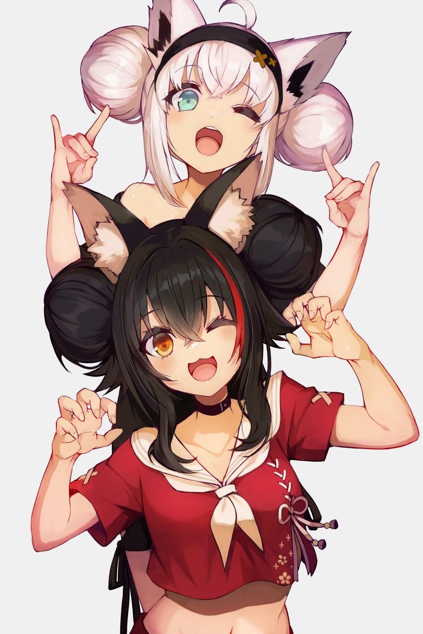 shirakami fubuki and ookami mio (hololive) drawn by sue_(bg-bros)