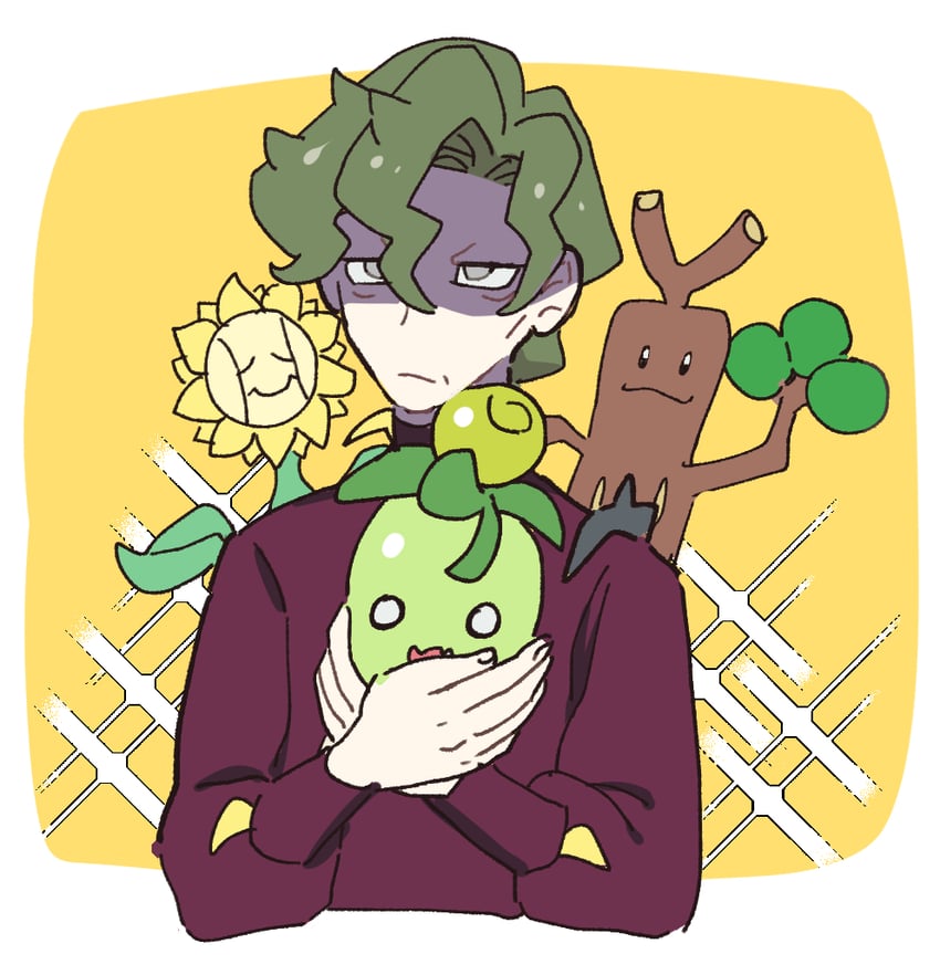 smoliv, sudowoodo, sunflora, and brassius (pokemon and 1 more) drawn by dede_(qwea_00000)