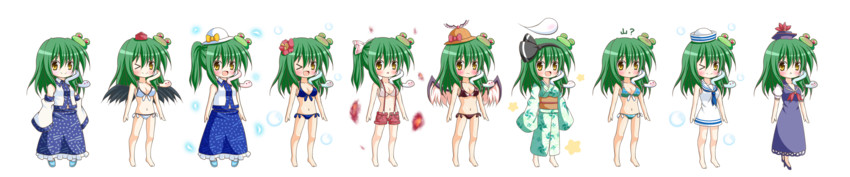 kochiya sanae, konpaku youmu, fujiwara no mokou, kamishirasawa keine, and mystia lorelei (touhou) drawn by osashin_(osada)