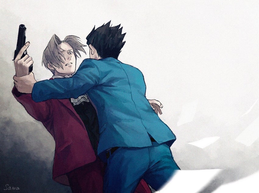 phoenix wright and miles edgeworth (ace attorney and 1 more) drawn by sawa_(2384)