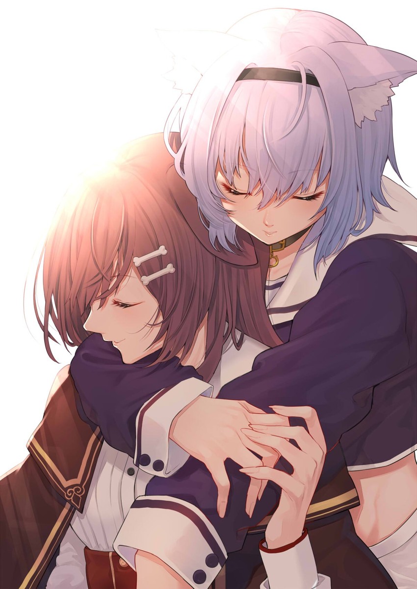 nekomata okayu and inugami korone (hololive) drawn by mikan_(chipstar182)