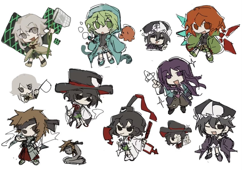 enraku tsubakura, houlen yabusame, senri tsurubami, shitodo kuroji, kurohebi, and 3 more (len'en) drawn by aaayamitsu