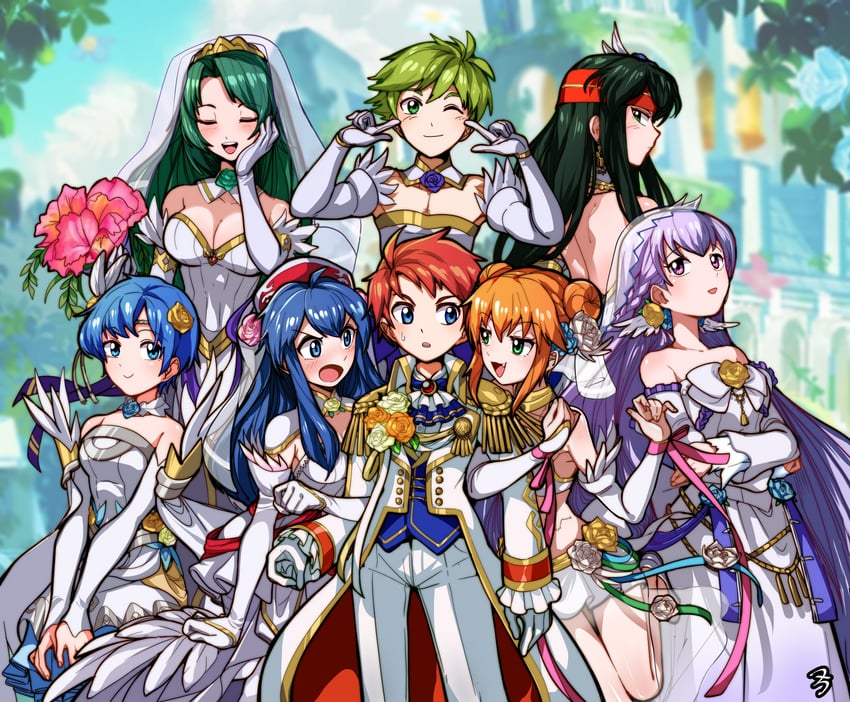 roy, wolt, sue, lilina, cecilia, and 3 more (fire emblem and 2 more) drawn by sbql_(niaunclefan)