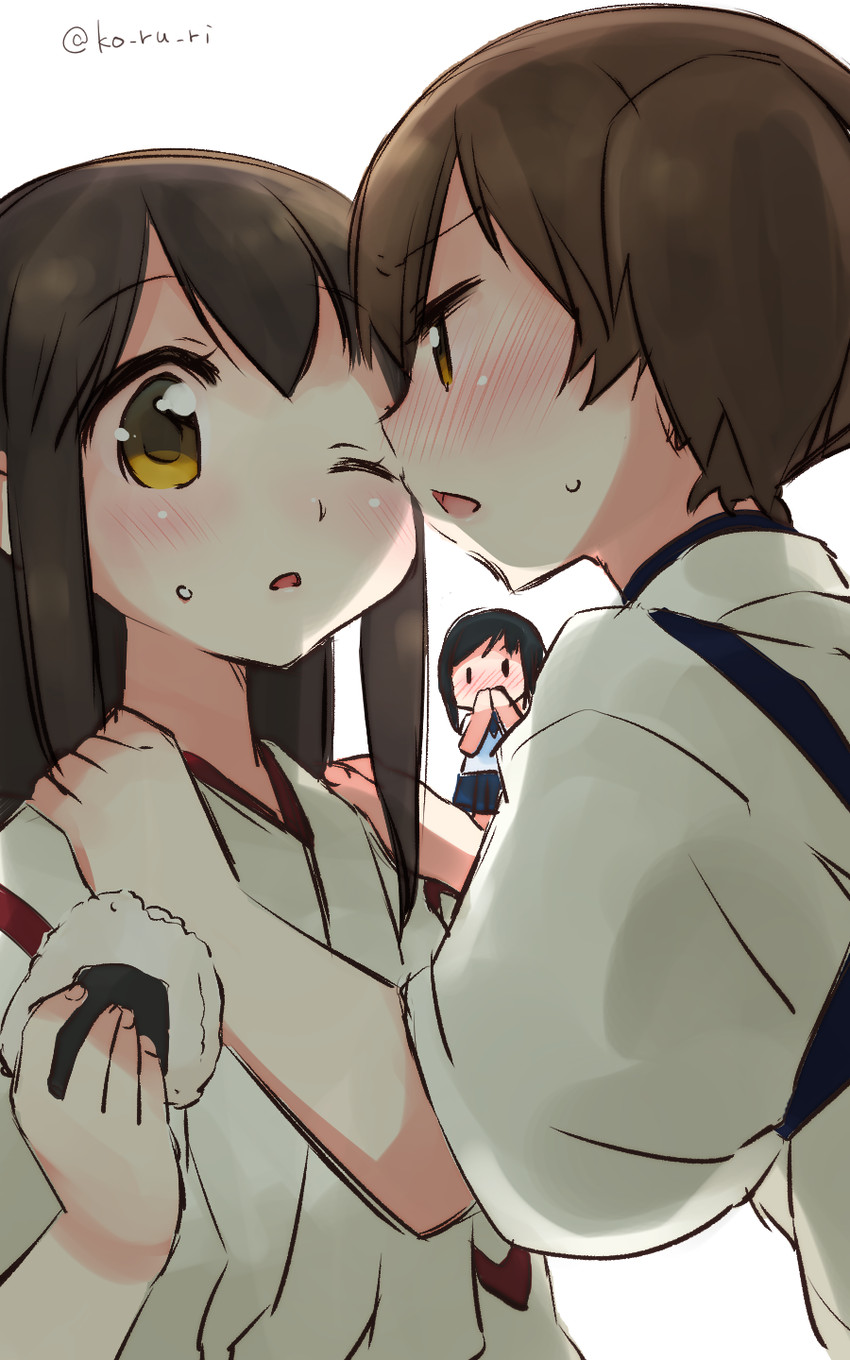 kaga, akagi, and fubuki (kantai collection) drawn by koruri