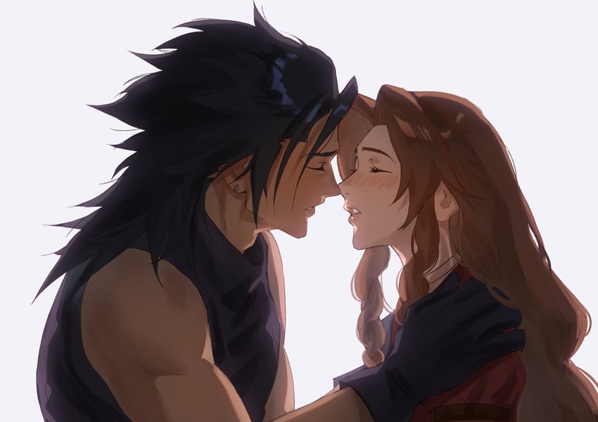 aerith gainsborough and zack fair (final fantasy and 3 more) drawn by lumiaeria