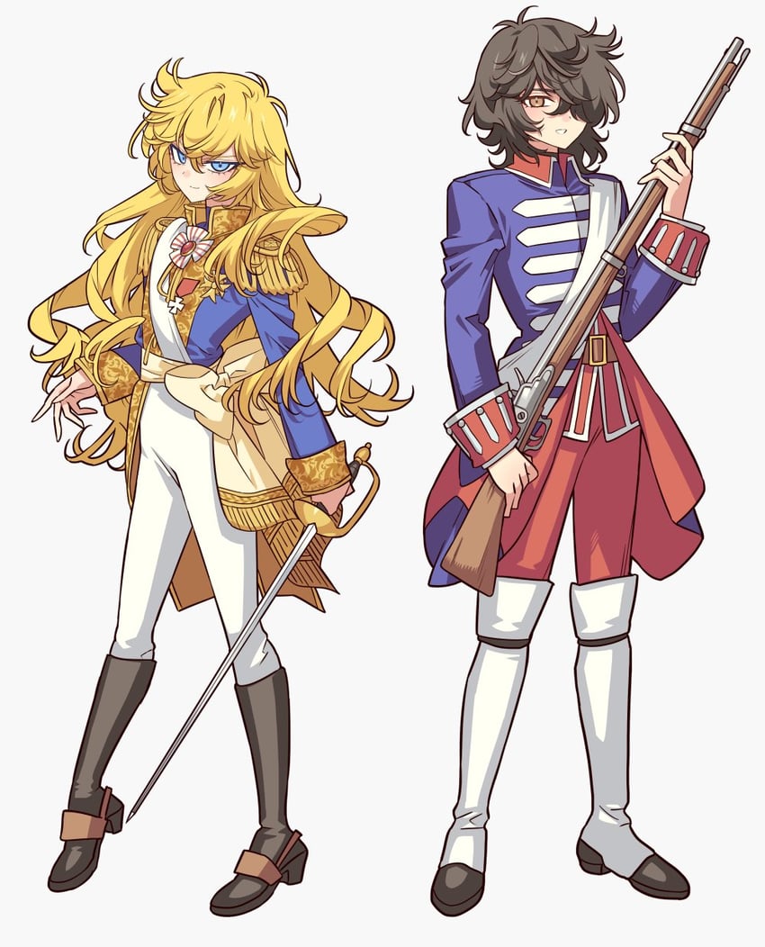 oscar francois de jarjayes and andre grandier (versailles no bara) drawn by meremero