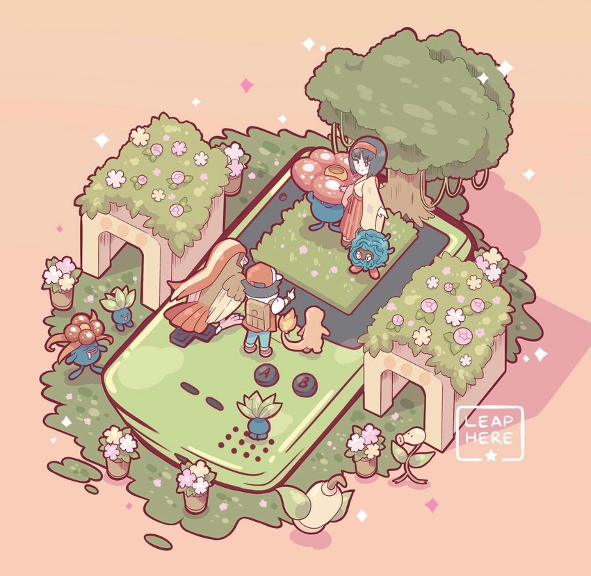red, charmander, erika, oddish, vileplume, and 5 more (pokemon and 1 more) drawn by leaphere