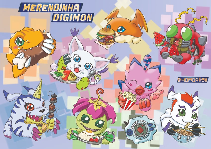 tailmon, agumon, patamon, gabumon, palmon, and 3 more (digimon) drawn by homoriisa