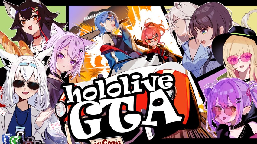 shirakami fubuki, hoshimachi suisei, nekomata okayu, sakura miko, tokoyami towa, and 4 more (hololive and 2 more) drawn by aya02ka