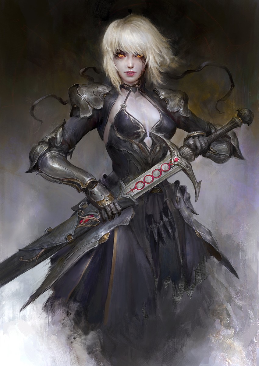 artoria pendragon and saber alter (fate and 2 more) drawn by thedurianart