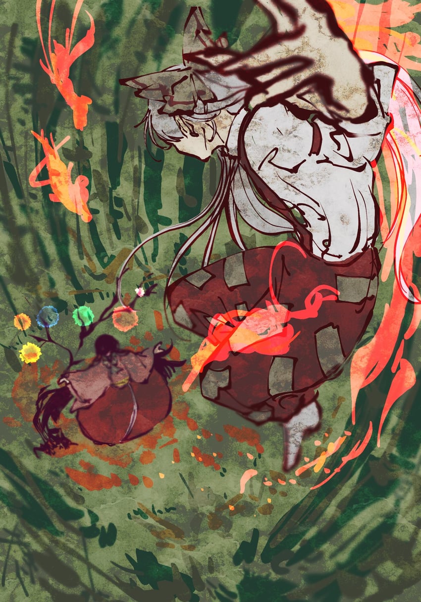 fujiwara no mokou and houraisan kaguya (touhou) drawn by xkannmix