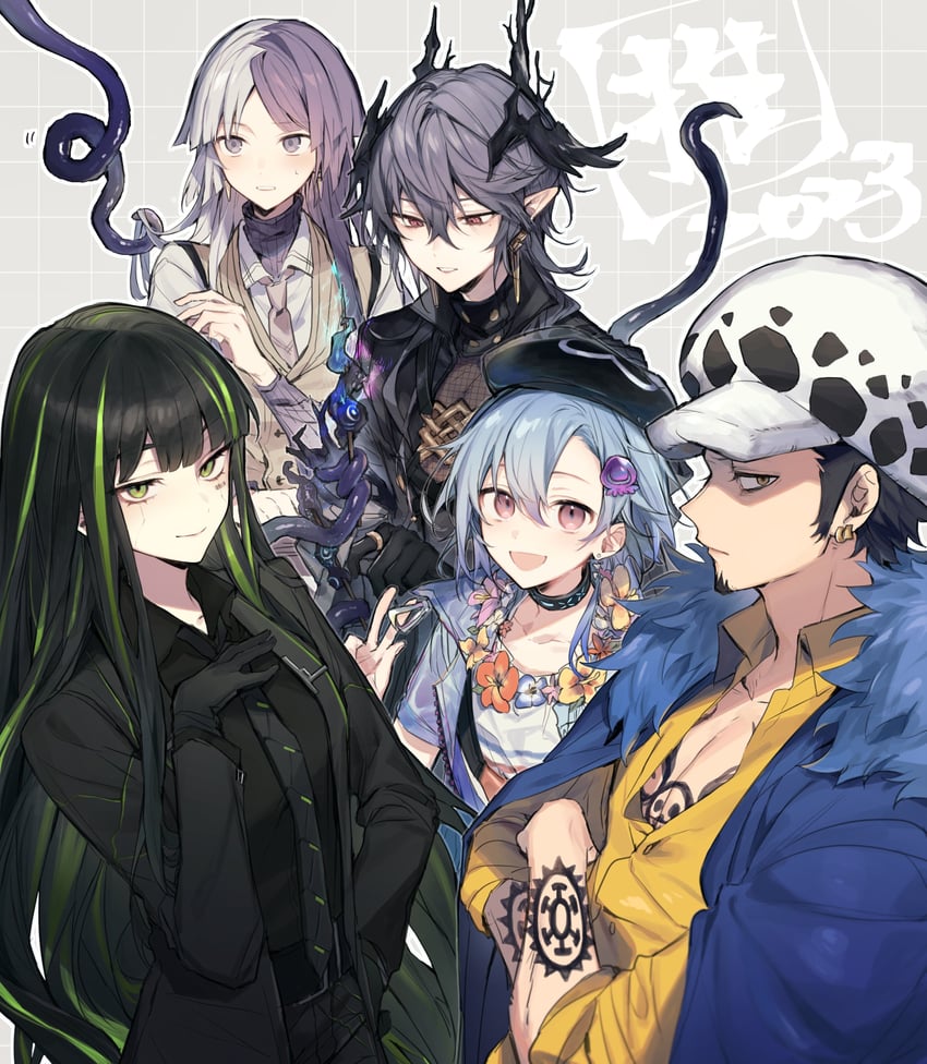 trafalgar law, mizuki, logos, alfonso, and sigma (arknights and 4 more) drawn by koduyama